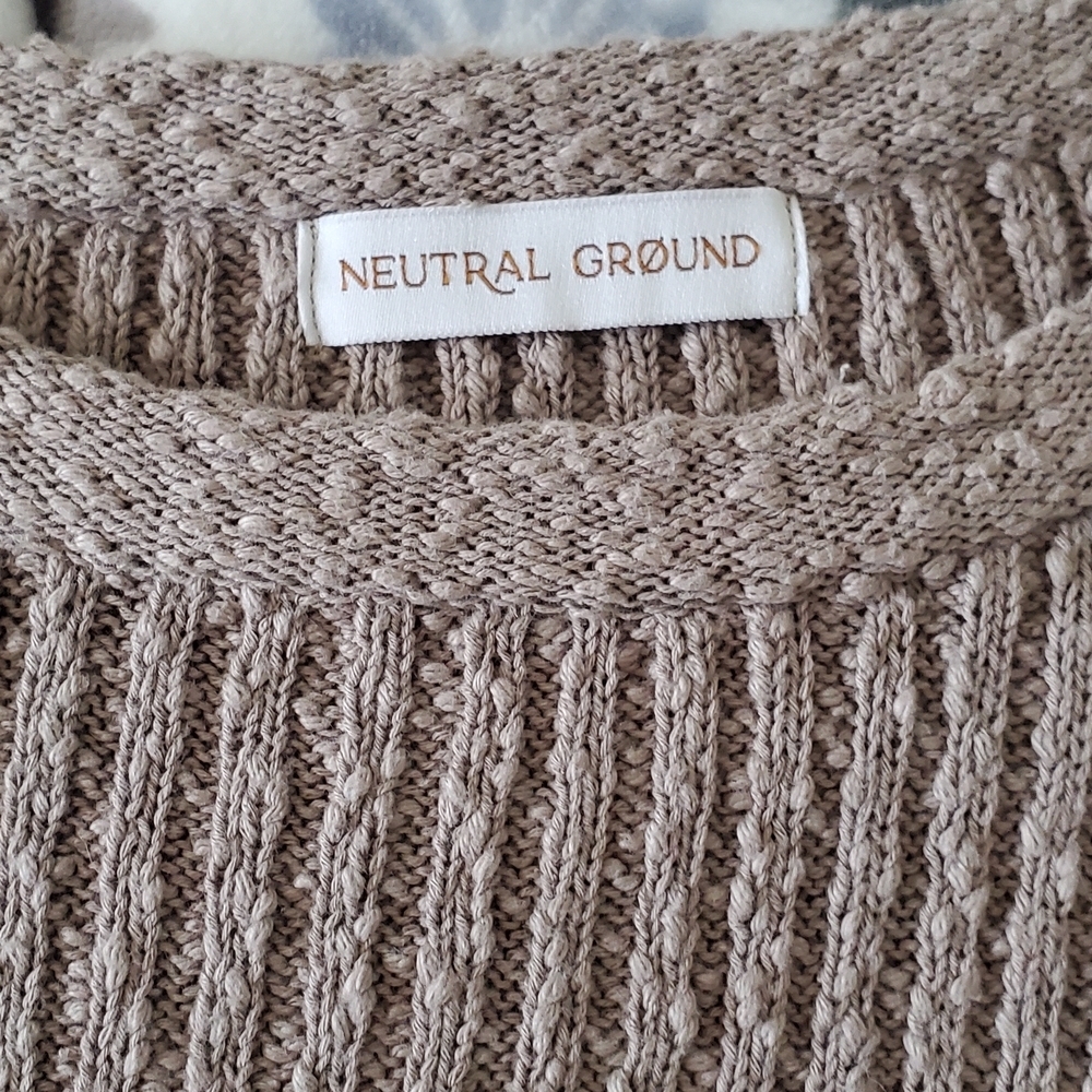 Neutral Ground Taupe Ribbed Knit Sweater Women's Cozy Textured Pullover - Picture 3 of 3